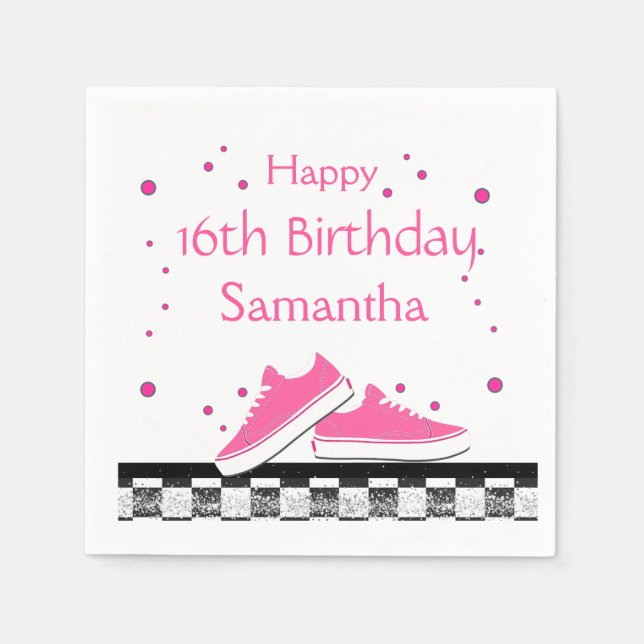 Servilleta De Papel Neon Sneaker Birthday, Purpurina (Anverso)