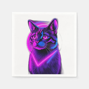Servilleta De Papel Neon Synthwave Cat Art