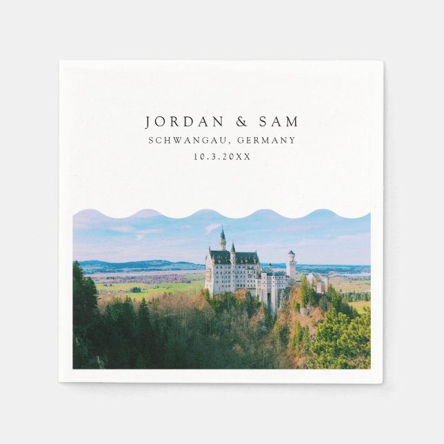 Servilleta De Papel Neuschwanstein Castillo Boda Cocktail Napkin (Anverso)
