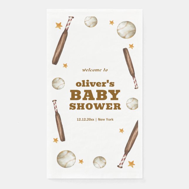 Servilleta De Papel Neutral Batter Up Baseball Baby Shower Welcome  (Anverso)