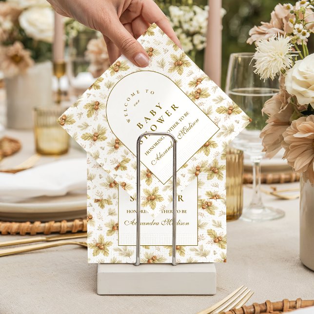 Servilleta De Papel Neutral Bosque Hojas Baby Shower (Subido por el creador)