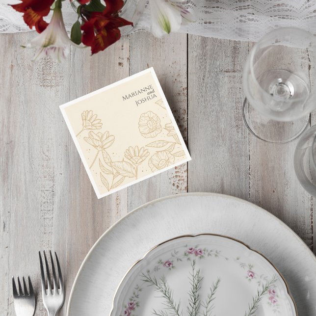 Servilleta De Papel Neutral Floral Wedding Cocktail Napkin (Subido por el creador)