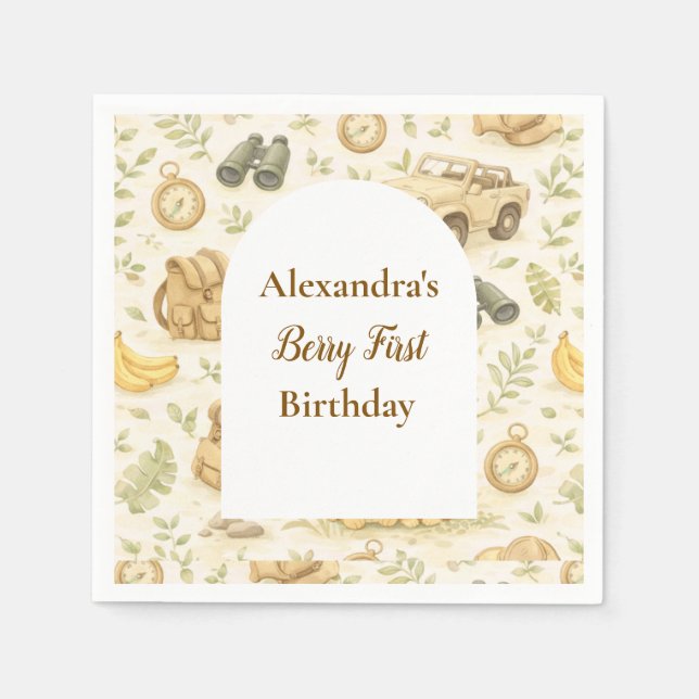 Servilleta De Papel Neutral Safari Animals Wild One First Birthday (Anverso)