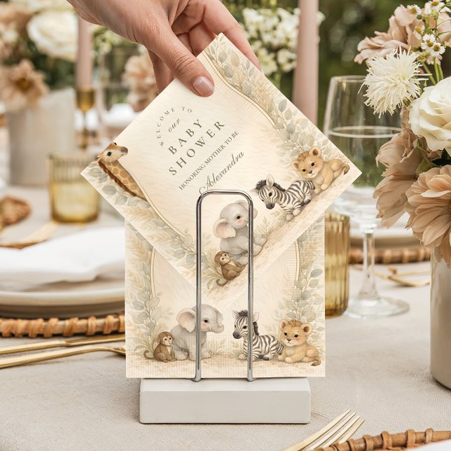 Servilleta De Papel Neutral Safari Jungle Animals Baby Shower (Subido por el creador)