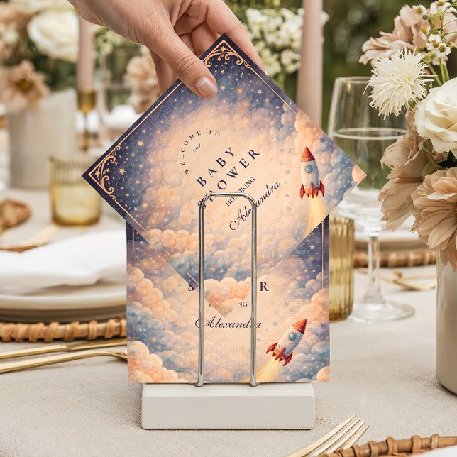 Servilleta De Papel Neutral Space Rocket Stars Baby Shower (Subido por el creador)