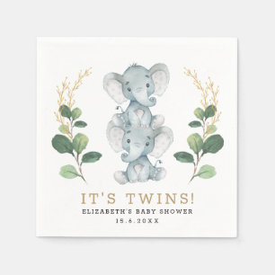 Servilleta De Papel Neutrales Twins Elephant Greenery Gold Baby Shower