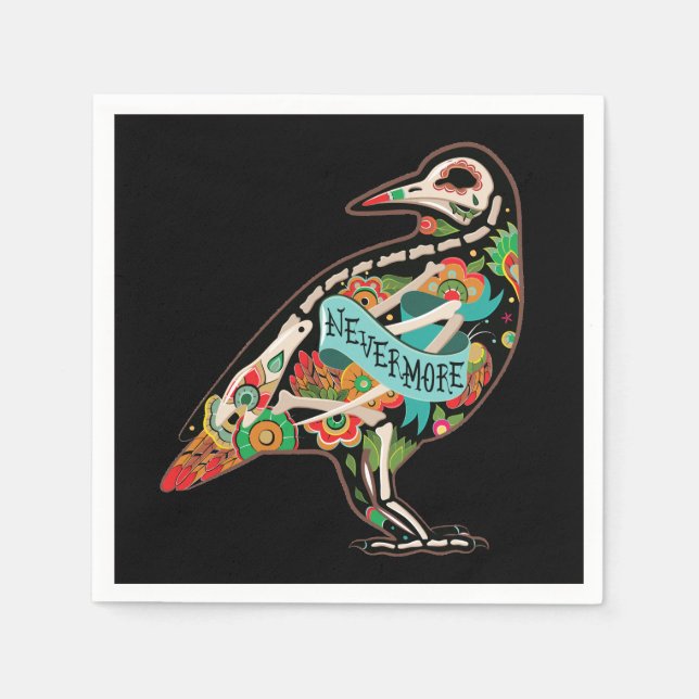 Servilleta De Papel Nevermore Sugar Skull Raven (Anverso)