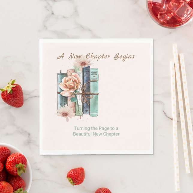 Servilleta De Papel New Chapter Begins Book Stack Floral  (In situ)