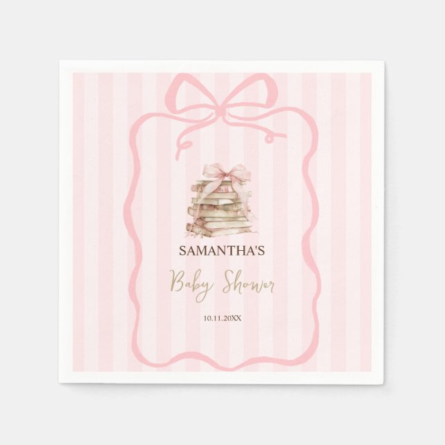 Servilleta De Papel New Chapter Pink Bow Stripes Baby Shower (Anverso)