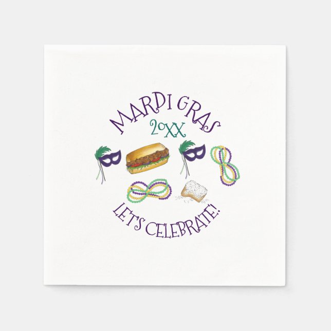 Servilleta De Papel New Orleans Mardi Gras Beignet Beads Máscara Po'Bo (Anverso)