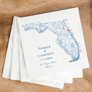 Servilleta De Papel New Smyrna Beach Florida Map Elegant Blue Wedding 