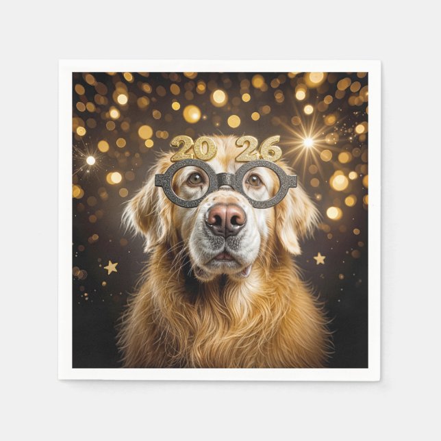 Servilleta De Papel New Year 2026 Golden Retriever Humor (Anverso)