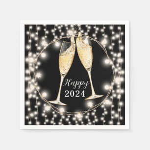 Servilleta De Papel New Years Champagne Glasses String Lights 2024