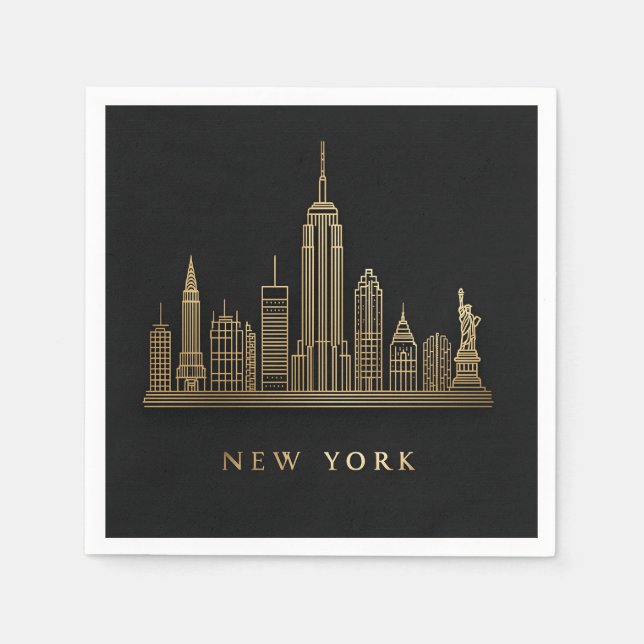 Servilleta De Papel New York City Skyline Gold Line Art (Anverso)