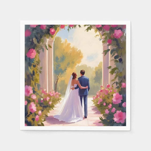 Servilleta De Papel Newlyweds Bride & Groom Wedding Painting (Anverso)