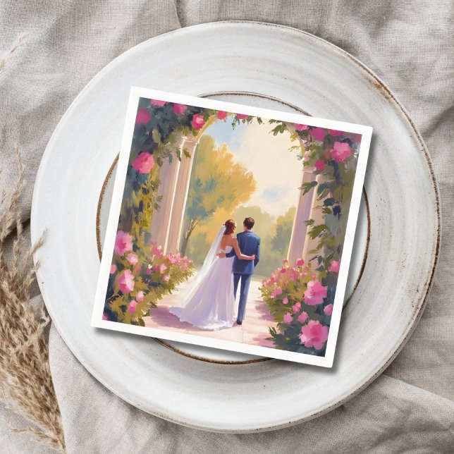 Servilleta De Papel Newlyweds Bride & Groom Wedding Painting (Subido por el creador)