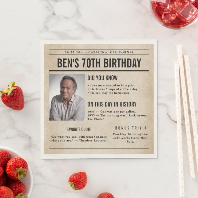 Servilleta De Papel Newspaper Birthday News Funny Humorous Men 70th (In situ)