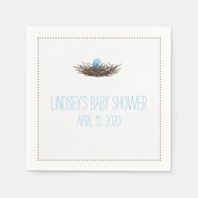 Servilleta De Papel Nido de aves acuarelas | Baby Boy Shower (Anverso)