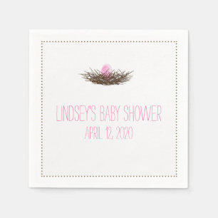 Servilleta De Papel Nido de aves acuarelas   Baby Girl Shower