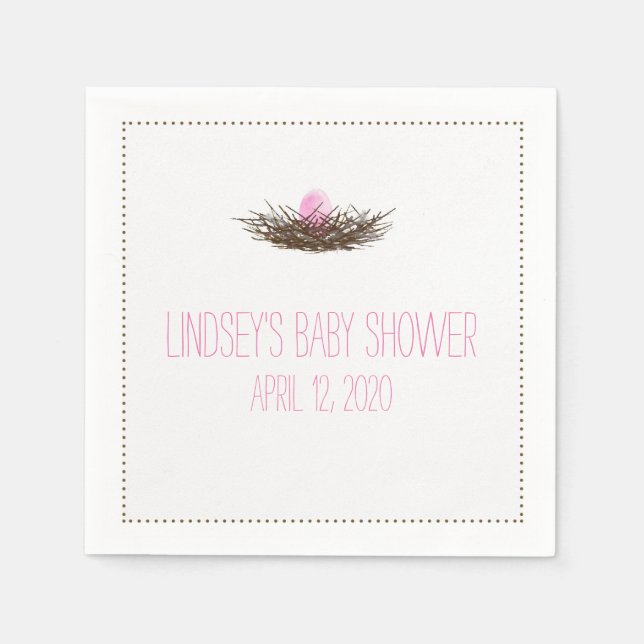 Servilleta De Papel Nido de aves acuarelas | Baby Girl Shower (Anverso)