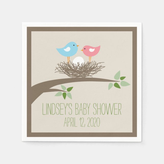 Servilleta De Papel Nido de pájaro bebé | Baby Shower (Anverso)