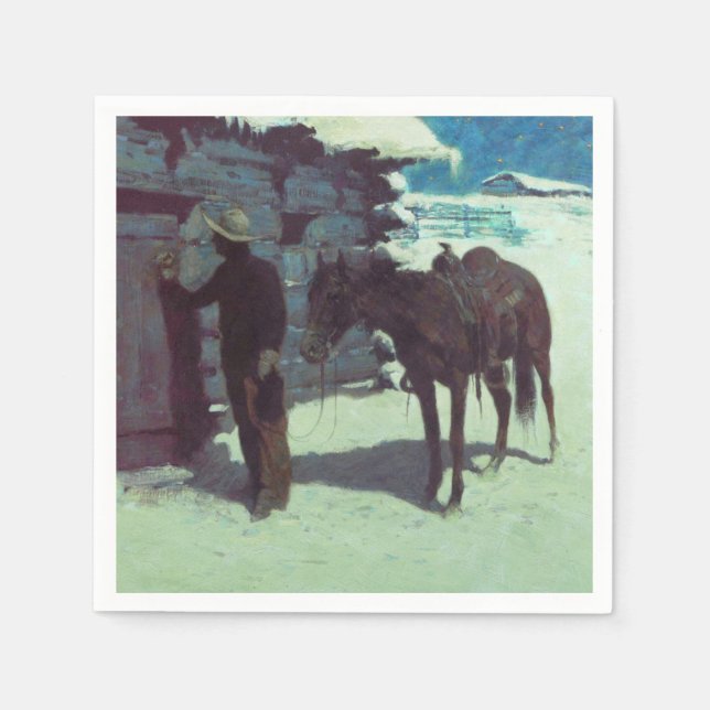 Servilleta De Papel Nieve de invierno de caballos y bovinas (Anverso)