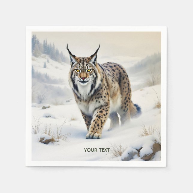 Servilleta De Papel Nieve de invierno de Fantasy Cute Lynx (Anverso)