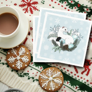 Servilleta De Papel Nieve de Navidad en Azul y Armiño Blanco 