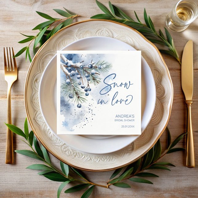 Servilleta De Papel Nieve en amor ducha de novia monogramada (Snow in love winter bridal shower monogrammed napkins snowy pines personalized name table decor )
