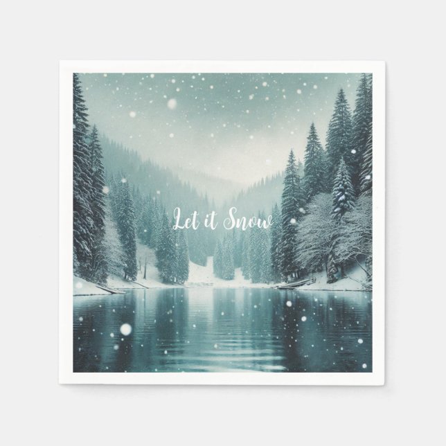 Servilleta De Papel Nieve en invierno, lago de montaña (Anverso)