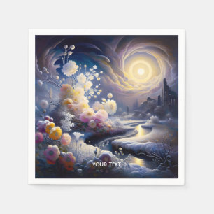 Servilleta De Papel Nieve en la luna de flores ricas de fantasía