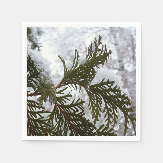 Servilleta De Papel Nieve en ramas verdes (Anverso)