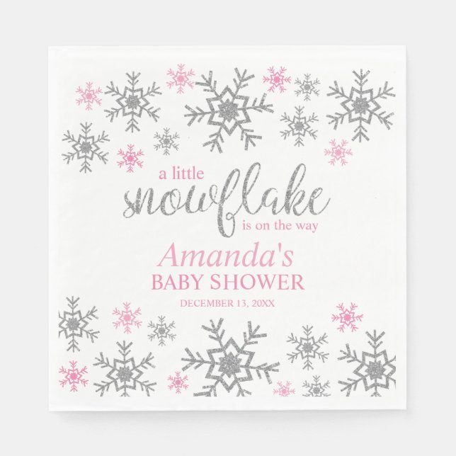 Servilleta De Papel Nieve Rosa de Invierno Baby Shower (Anverso)