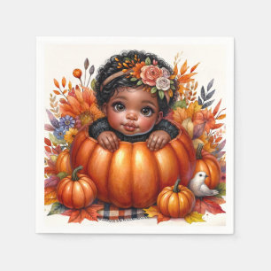 Servilleta De Papel Niña Bebé Afroamericana En Calabaza
