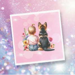 Servilleta De Papel Niña bebé y su cachorro | Baby Shower