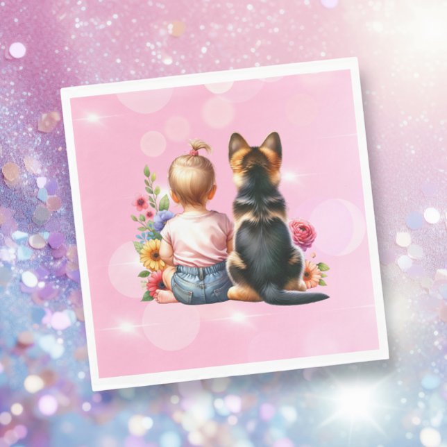Servilleta De Papel Niña bebé y su cachorro | Baby Shower (Subido por el creador)