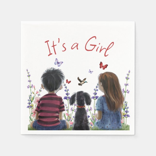 Servilleta De Papel Niña bebé y su cachorro | Es una acuarela Chica (Anverso)