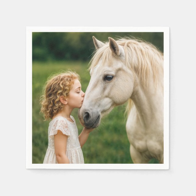 Servilleta De Papel Niña besando a su caballo (Anverso)
