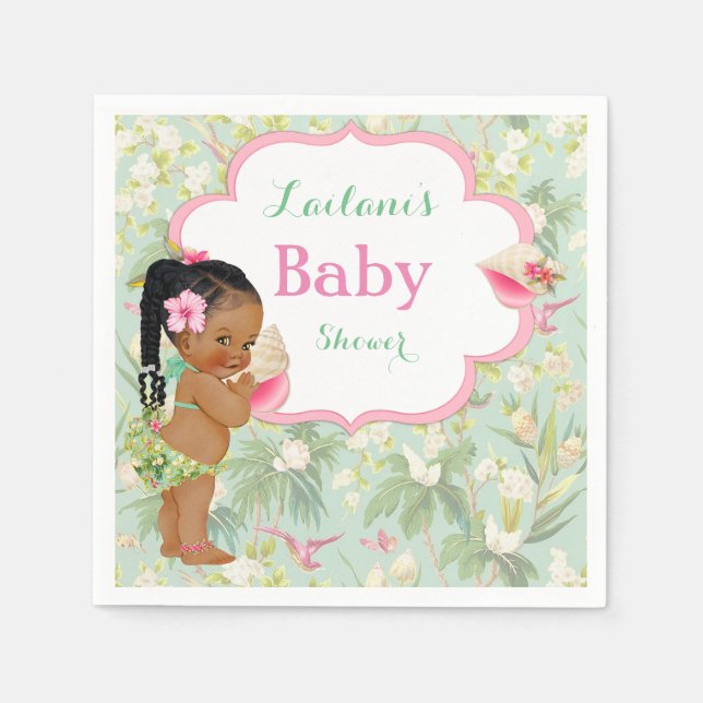 Servilleta De Papel Niña Bikini Tropical Luau Hawaii Braids (Anverso)