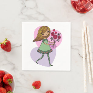Servilleta De Papel Niña Con Flores