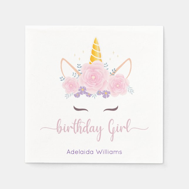 Servilleta De Papel Niña Cumpleaños Unicornio (Anverso)