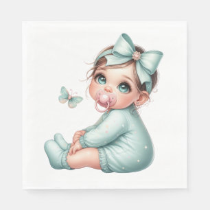 SERVILLETA DE PAPEL NIÑA DE BEBÉ CORTA VESTIDA CON VERDE PASTEL