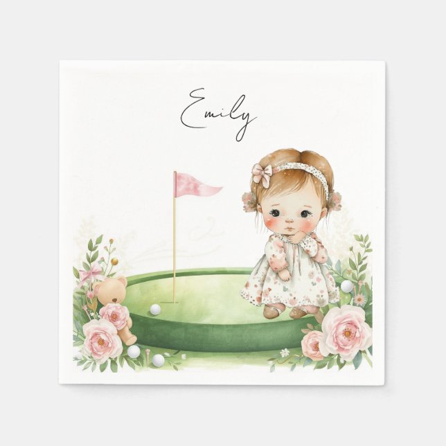 Servilleta De Papel Niña de golf en green de putting (Anverso)