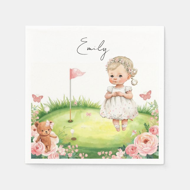 Servilleta De Papel Niña de golf en green de putting (Anverso)
