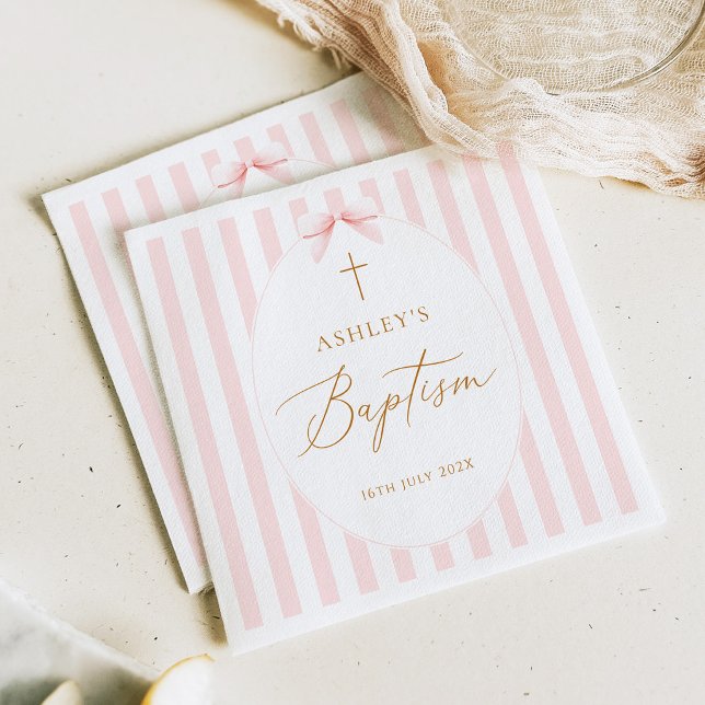 Servilleta De Papel Niña de Rayas Rosadas Bautizo (Subido por el creador)
