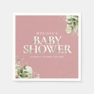 Servilleta De Papel Niña Dusty Rose Follaje Verde Baby Shower