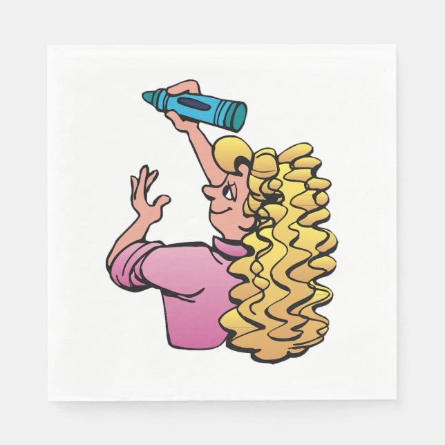 Servilleta De Papel Niña Juguetona con Crayón (Anverso)
