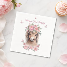 Niña Linda Cumpleaños Caballo Floral Rosa Primer C