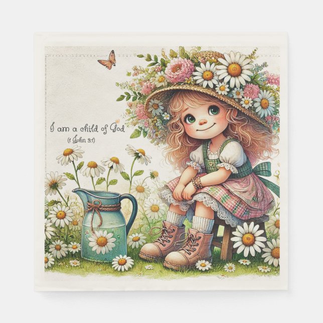 Servilleta De Papel Niña margarita hija de Dios (Anverso)