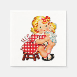 Servilleta De Papel Niña retro vintage muñeca niña